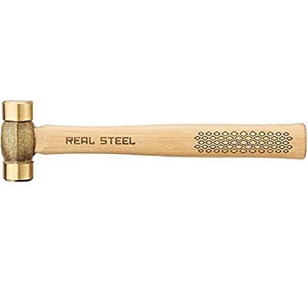 REAL STEEL 0421 Solid Brass Non-Sparking Hammer， Hickory Wood Handle， 20-Ou