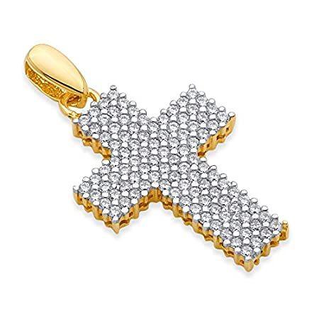 Wellingsale 14 Kイエローゴールド光沢宗教キリスト教ラテンクロスチャームペンダントwith CZアクセント