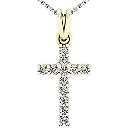 0.15カラットCTW14 Kゴールドラウンドホワイトダイヤモンドレディースクロスペンダントシルバーチェーン付属 シルバー