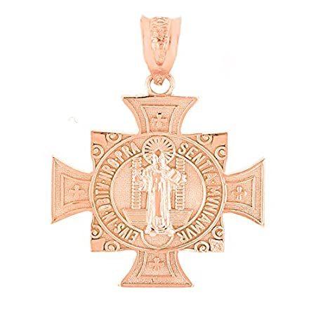 10 KローズゴールドSaint Benedictマルタクロス信仰チャームペンダント( 1.06 