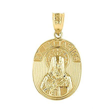 Fine 14 KイエローゴールドSaint Nectarios Aeginaメダルの保護チャームペンダント