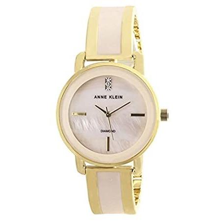 アン・クライン女性の母のパールダイヤルゴールドトーンメタルブレスレットWatch AK / 2812lpgb