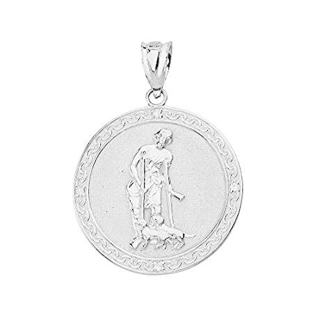 10 KホワイトゴールドSaint Lazarus Pray For Us Medallionダイヤモンドペンダント(1 