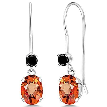 Gem Stone King 1.23カラット 天然 オレンジサファイア ピアス レディース 天然ブラックダイヤモンド 14金 ホワイトゴールド(K1