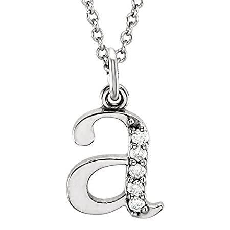 0.05カラットCTW) 14 Kホワイトゴールドダイヤモンド小文字A to Z初期ペンダントシルバーチェーン付属
