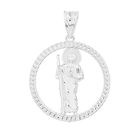 10 KホワイトゴールドSaint Jude Thaddeusラウンドロープデザインフレームペンダント