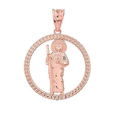 10k Rose Gold Saint Jude Thaddeus Round Rope Design Frame Pendant