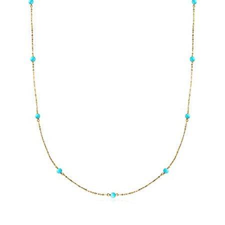 Ross-Simons イタリアン 4mm ターコイズステーションネックレス 14kt イエローゴールド， 人工ターコイズ，