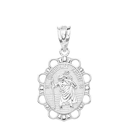 ソリッド10 Kホワイトゴールドセントクリストファー・メダルカトリックチャームトラベラー保護ペンダント