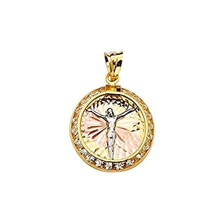 Wellingsale 14 K 3カラーゴールドイエスメダルペンダント(サイズ: 23 x 15 mm)