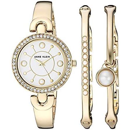 Anne Klein AK/3288 レディース スワロフスキークリスタルアクセント腕時計とバングルセット ゴールド