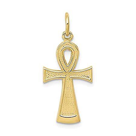 FB Jewels 10Kイエローゴールド フラットバック アンク/エジプト十字架ペンダント