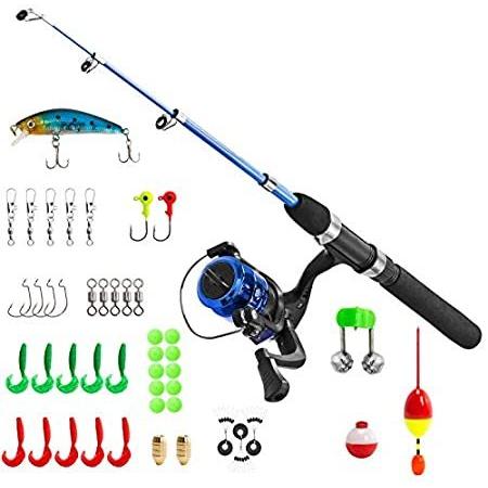 (115CM 45.27In, Black set without Box) - Kids Fishing Pole,Light and Portab