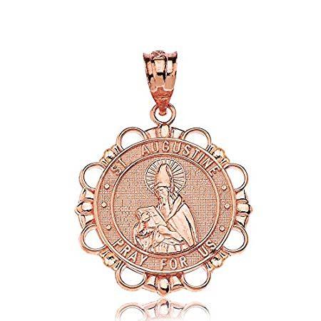 10k ローズゴールド ラウンド ヒッポの聖オーガスティン 呼吸者/神学者メダルペンダント