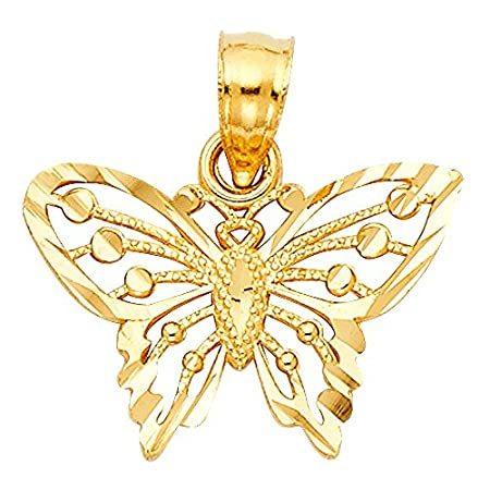 Jewels By Lux 14K イエローゴールド バタフライペンダント 12mm x 16mm