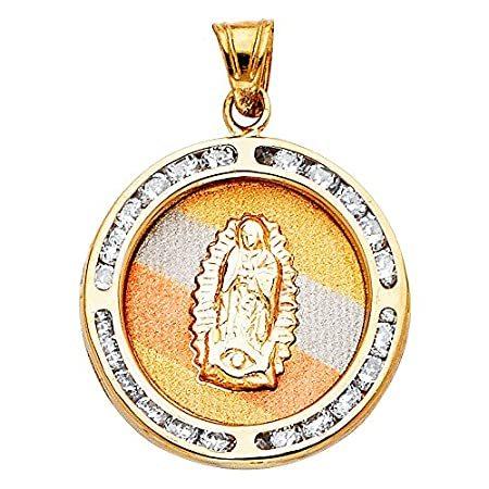 Jewels By Lux 14K ホワイト イエロー ローズ 3色 ゴールド キュービックジルコニア CZ グアダルーペの聖母 聖母 ペンダント 2