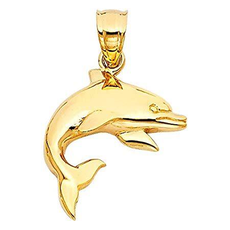 Jewels By Lux 14K イエローゴールド ドルフィンペンダント 18mm X 18mm