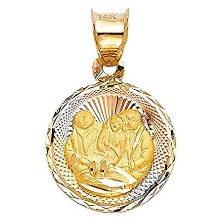 Jewels By Lux 14K ホワイト イエロー ローズ 3色 ゴールド スタンプペンダント 15mm X 12mm