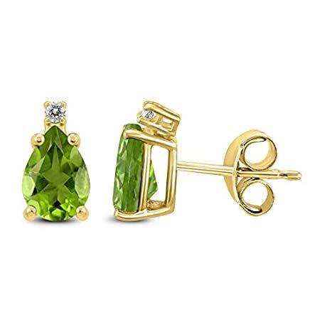 14K イエローゴールド 7x5mm 洋ナシペリドットとダイヤモンドイヤリング