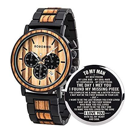 BOBO BIRD メンズ パーソナライズ 彫刻木製腕時計 スタイリッシュな木製&ステンレススチール クォーツ カジュアル腕時計 メンズ 家族 友人