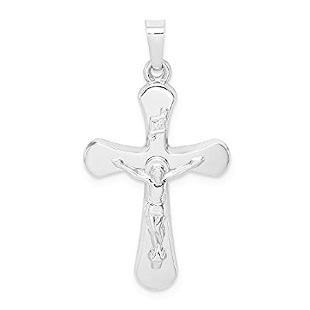 14k White Gold Polished INRI Rounded Crucifix Pendant
