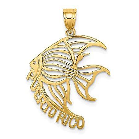 14K Yellow Gold Cut-Out Puerto Rico Under Angelfish Charm Pendant