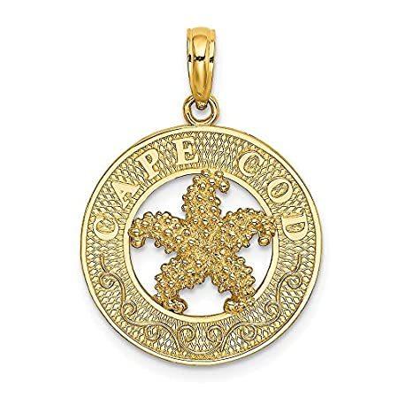 14K Yellow Gold Cape Cod On Round Frame with Starfish Charm Pendant