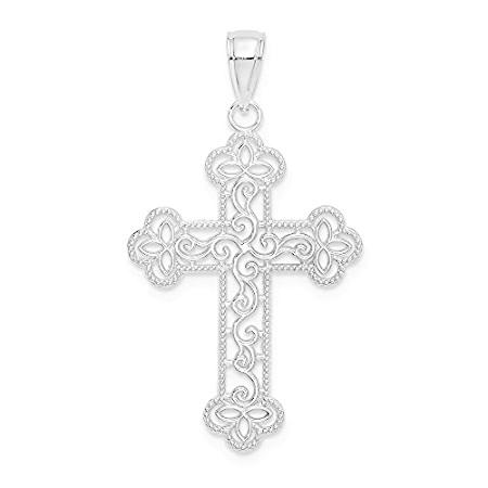 Jewels By Lux 14K ホワイトゴールド 3面十字架 スクロールパターン ペンダント