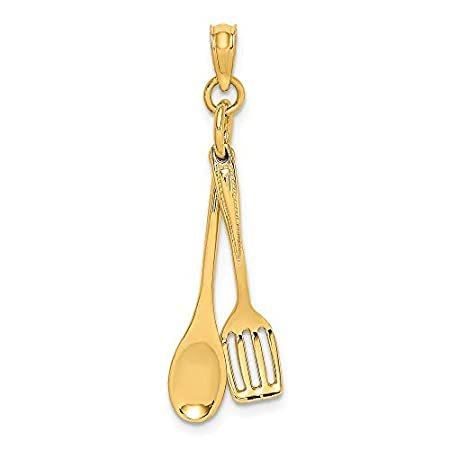 Jewels By Lux 14Kイエローゴールド 3D木製スプーンとスパチュラコール ケレーション 可動ペンダント