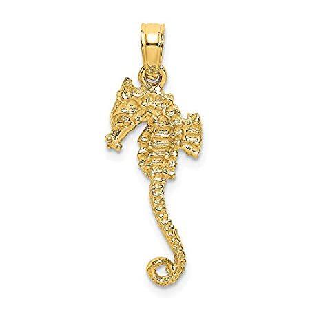 Jewels By Lux 14K イエローゴールド 3D タツノオトシゴ テクスチャー 細いテールペンダント