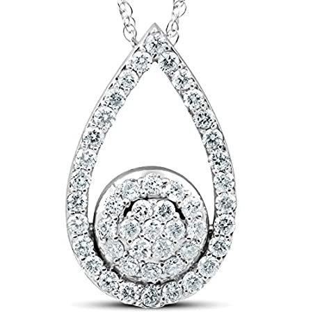 1 1/10カラット ダイヤモンド サークル 梨型 ペンダント ホワイトゴールド 高さ1インチ