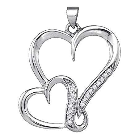 Jewels By Lux スターリングシルバー レディース ラウンドダイヤモンド ダブルハートペンダント 1/10 Cttw