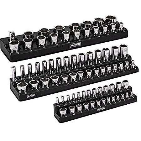 ARES 60034-3-Piece Black Metric Magnetic Socket Organizer Set Includes 