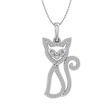 超人気の 1/4 Carat Certifi IGI - Silver Sterling 925 in Necklace Pendant Cat Diamond ネックレス、ペンダント