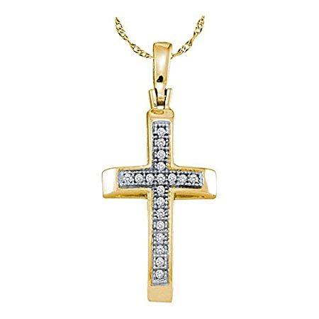 Jewels By Lux 10kt イエローゴールド レディース ラウンドダイヤモンド クロス フェイスペンダント 1/20 Cttw (I2-I3