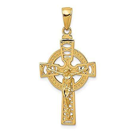 Solid 14k Yellow Gold Celtic Knot Irish Claddagh Cross Pendant Crucifix Cha