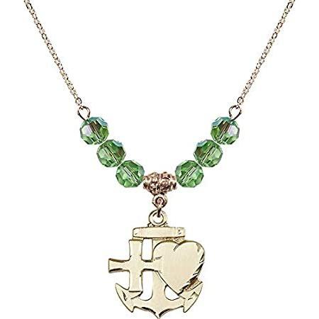 Bonyak Jewelry 18 Inch Hamilton Gold Plated Necklace w/ 6mm Green August Bi