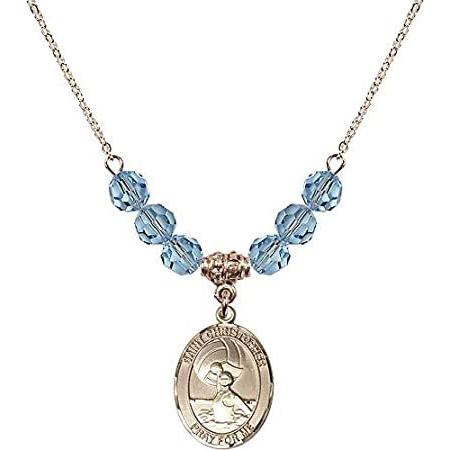 Bonyak Jewelry 18 Inch Hamilton Gold Plated Necklace w/ 6mm Blue March Birt
