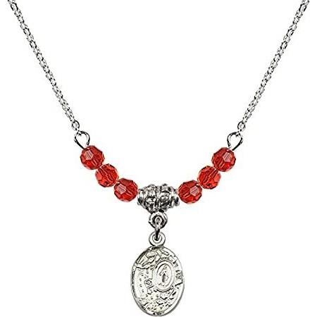 Bonyak Jewelry 18 Inch Rhodium Plated Necklace w/ 4mm Red July Birth Month