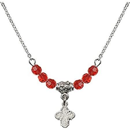 Bonyak Jewelry 18 Inch Rhodium Plated Necklace w/ 4mm Red July Birth Month