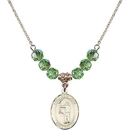 Bonyak Jewelry 18 Inch Hamilton Gold Plated Necklace w/ 6mm Green August Bi
