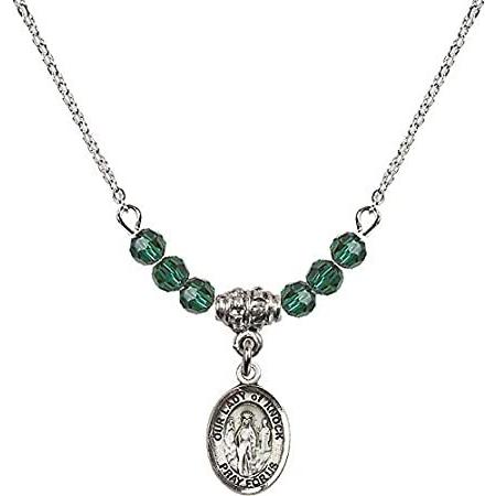 Bonyak Jewelry 18 Inch Rhodium Plated Necklace w/ 4mm Green May Birth Month