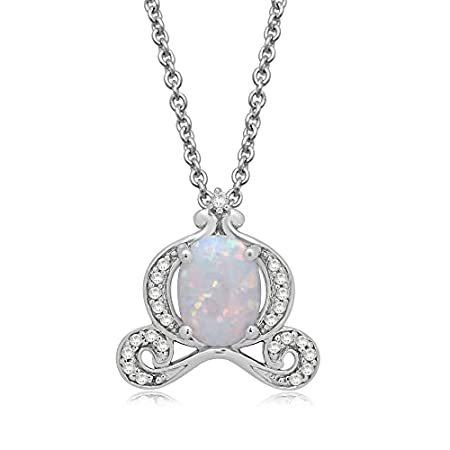 Jewelili エンチャントディズニー ファインジュエリー スターリングシルバー 1/10CTTW シンデレララボ 人工多色オパールペンダント