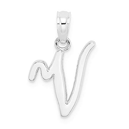 14K White Gold Polished V Script Initial Pendant