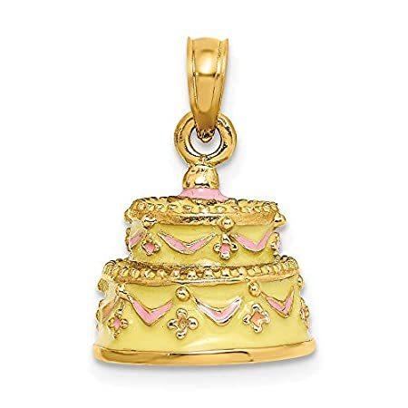 14K Yellow Gold 3-D Happy Anniversary Cake w/Yellow Frosting Pendant