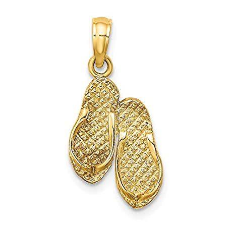 14K Yellow Gold 3-D Fort Myers (Florida) Double Flip-Flop Pendant