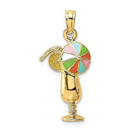 14K Yellow Gold Tropical Drink w/Multi-Colored Enamel Umbrella Pendant