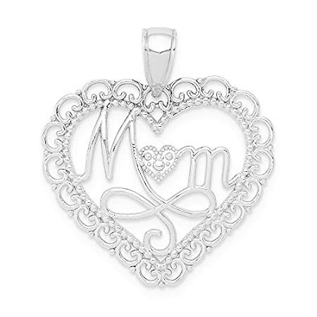 14K White Gold Polished Mom Scallop Heart Pendant