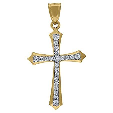 10k Gold Two tone CZ Cubic Zirconia Simulated Diamond Womens Cross Height 3