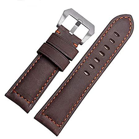 22mm 24mm Vintage Brown Italian Leather Watch Straps Band Orange Stitching